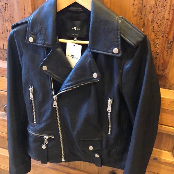 NEW 7 FOR ALL MANKIND BLACK 100% LEATHER BIKER NWT - Picture 6 of 10